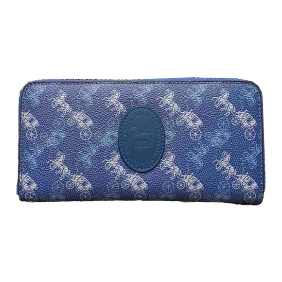 Coach Accordion Zipper Around Wallet Leather Horse Carriage Card Wallets Blue NW - Picture 1 of 6